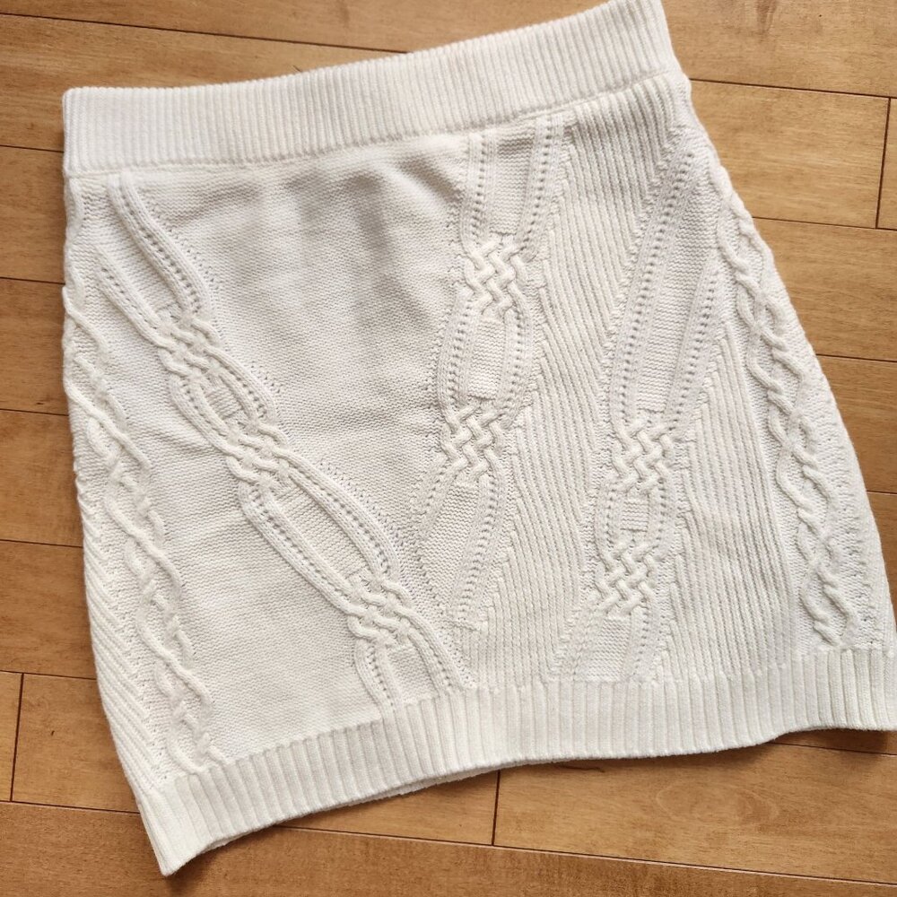 Maeve Anthropologie Cable Knit Cream Mini Skirt Fall Winter Cozy Casual Preppy